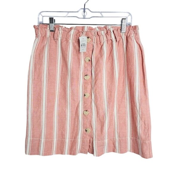 NWT LOFT Linen Skirt PINK & WHITE STRIPES size S Buttons Lined Coastal Twee Cute - Picture 1 of 5